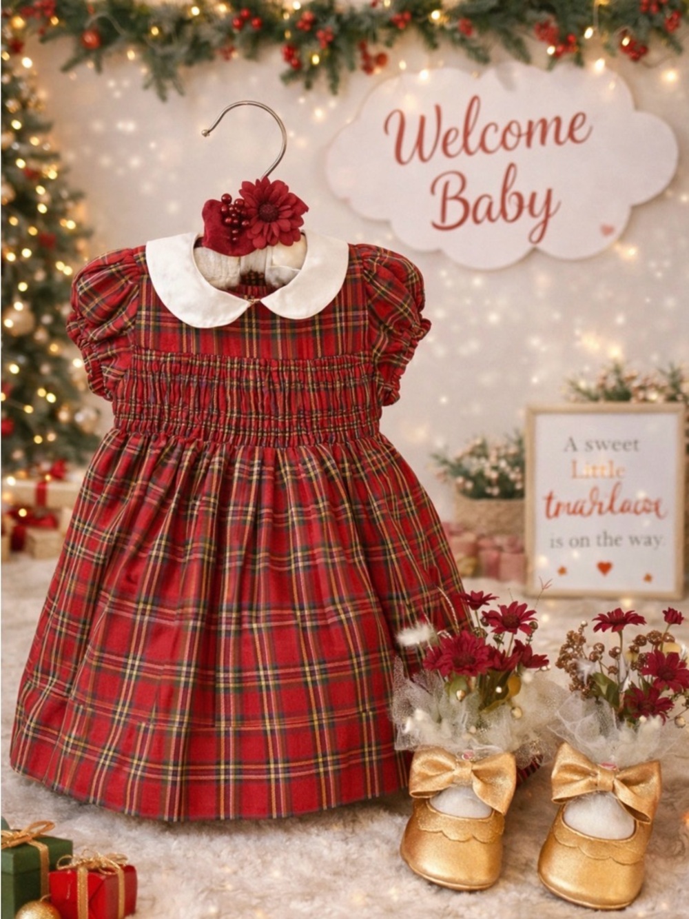 Fall-Christmas Theme Baby Shower Centerpiece-Plaid, Wearable Outfit